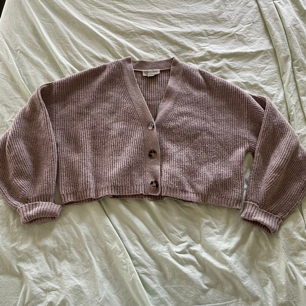 Saturday Sunday Anthropologie Cardigan Sweater V-neck cropped tan sz LP - Picture 7 of 9